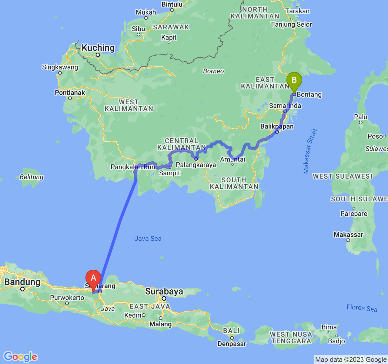 rute perjalanan Kab. Kendal-Kota Bontang