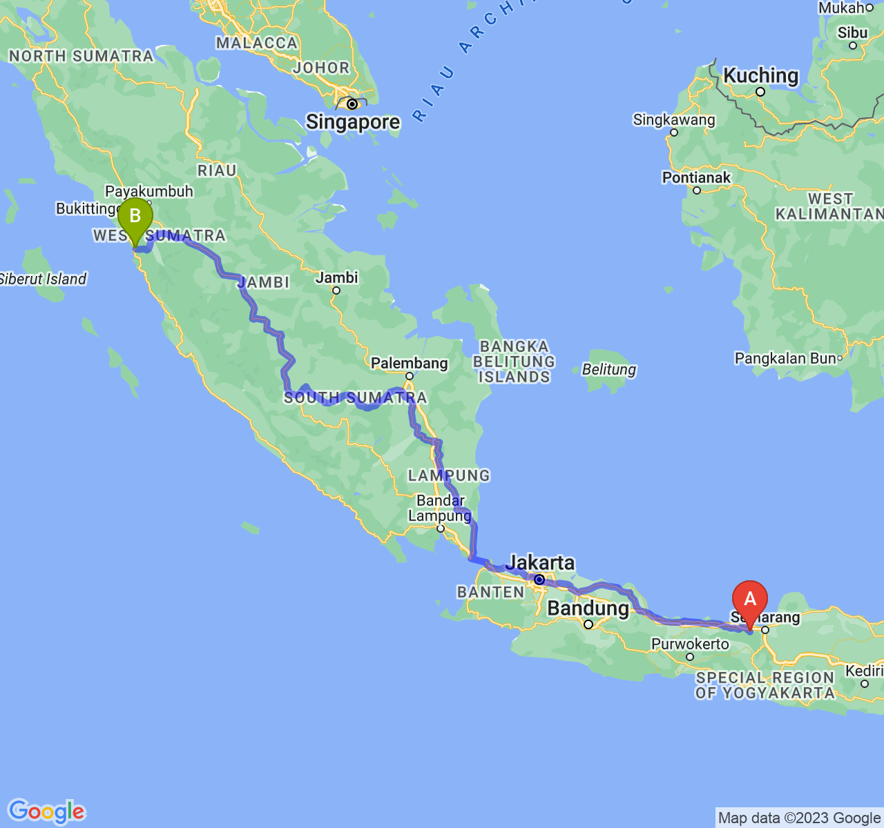 rute perjalanan Kab. Kendal-Kota Padang