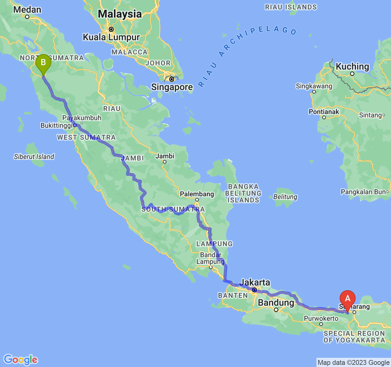 rute perjalanan Kab. Kendal-Kota Padang Sidimpuan