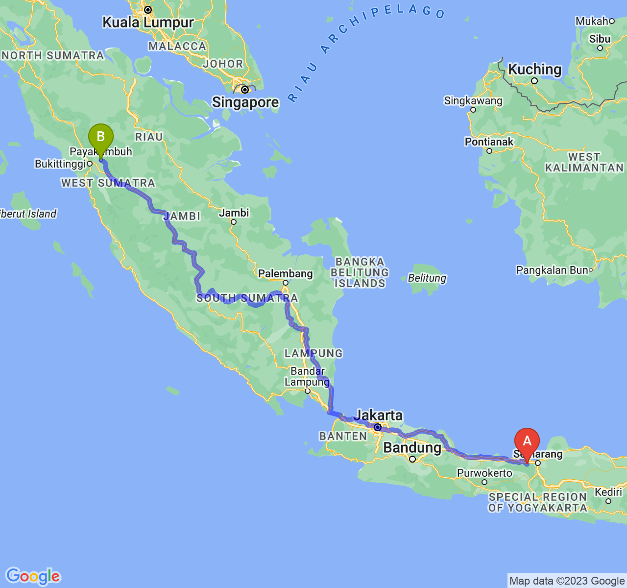 rute perjalanan Kab. Kendal-Kota Payakumbuh