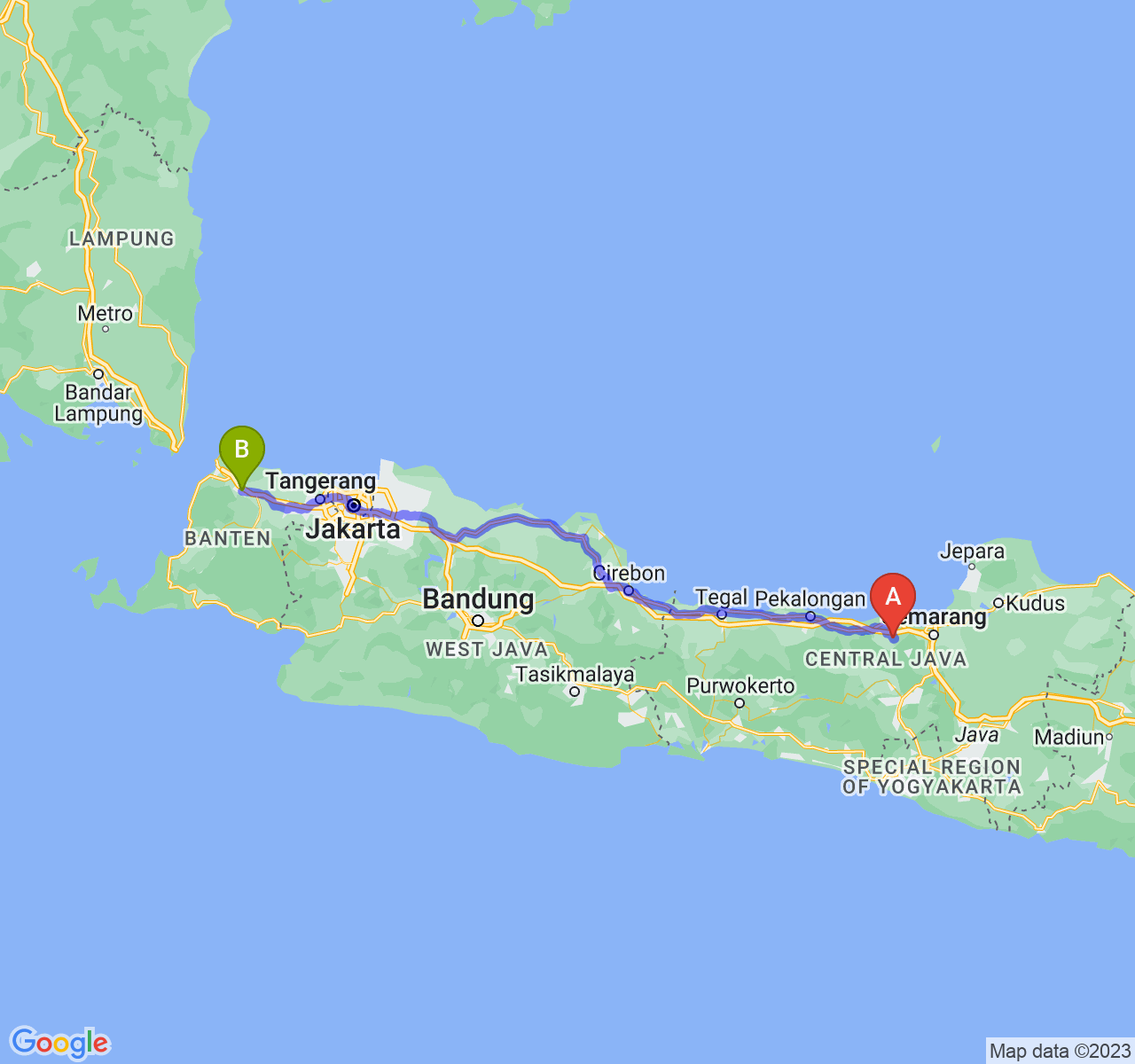 rute perjalanan Kab. Kendal-Kota Serang