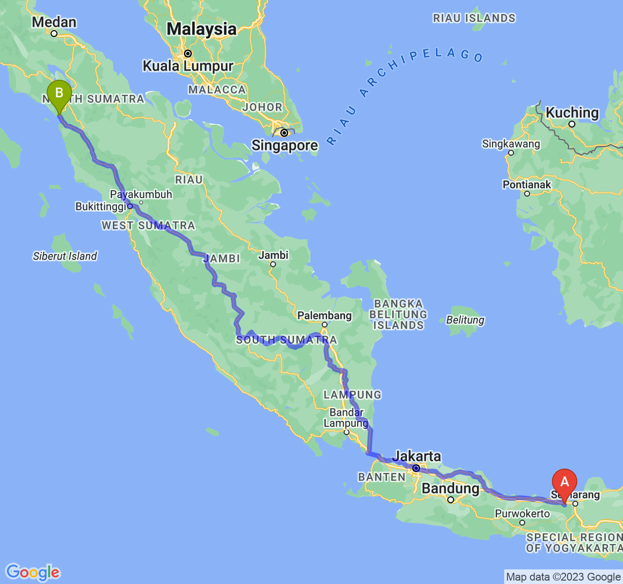 rute perjalanan Kab. Kendal-Kota Sibolga