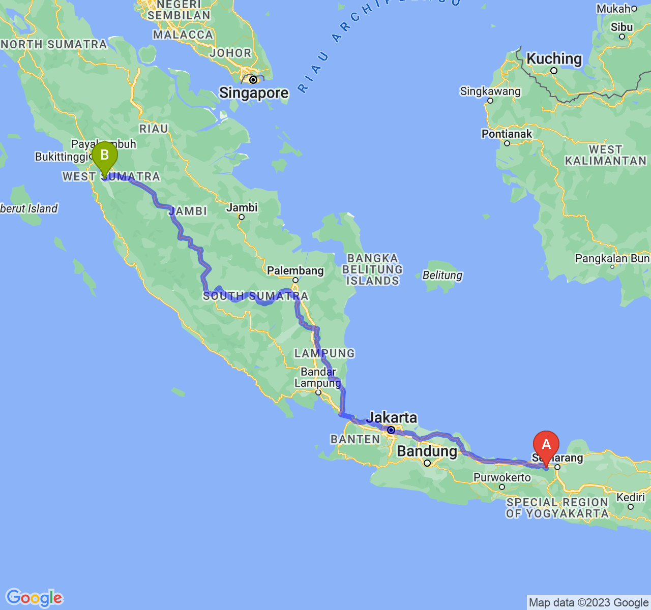 rute perjalanan Kab. Kendal-Kota Solok