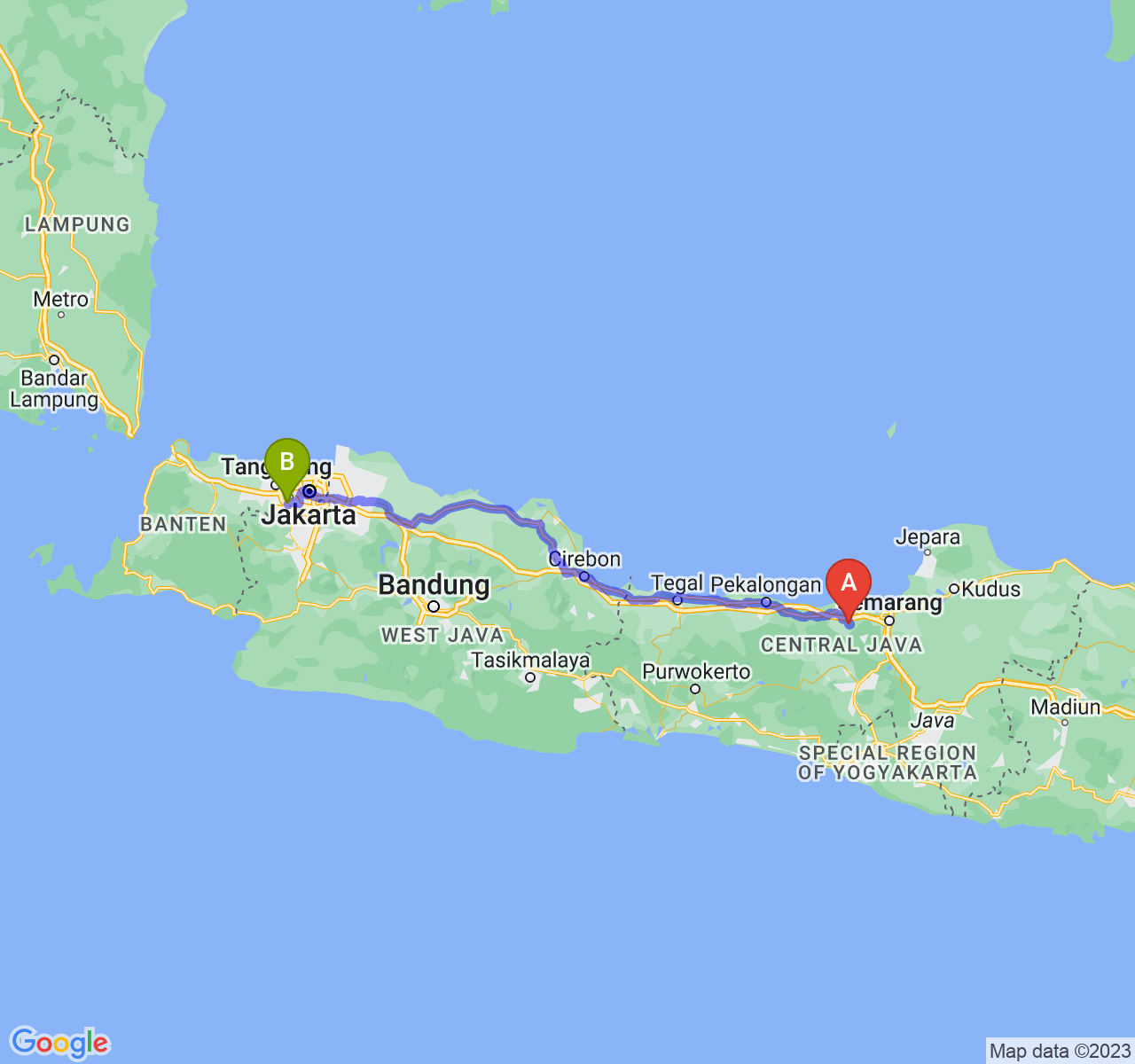 rute perjalanan Kab. Kendal-Kota Tangerang Selatan