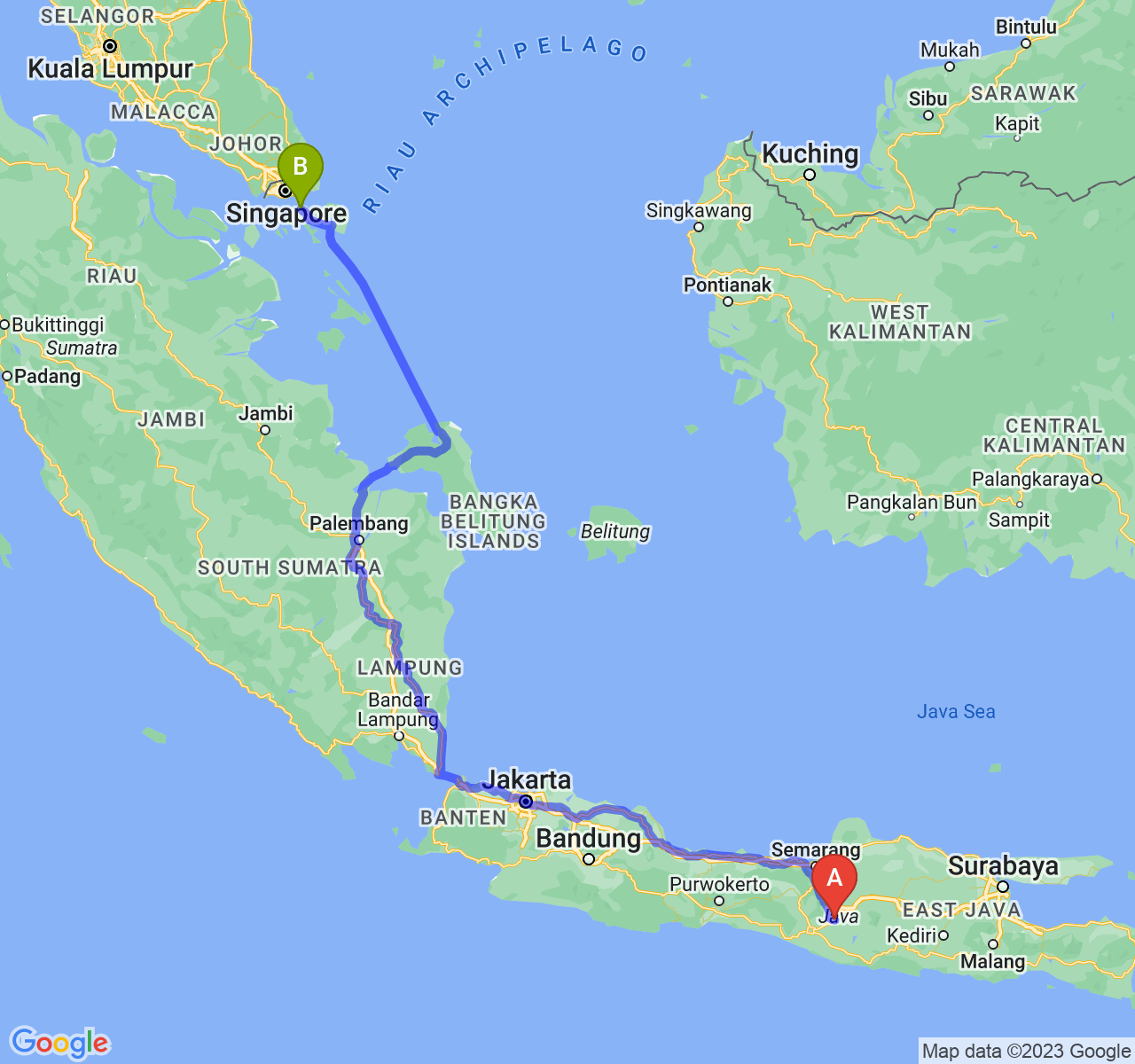 rute perjalanan Kab. Klaten-Kota Batam