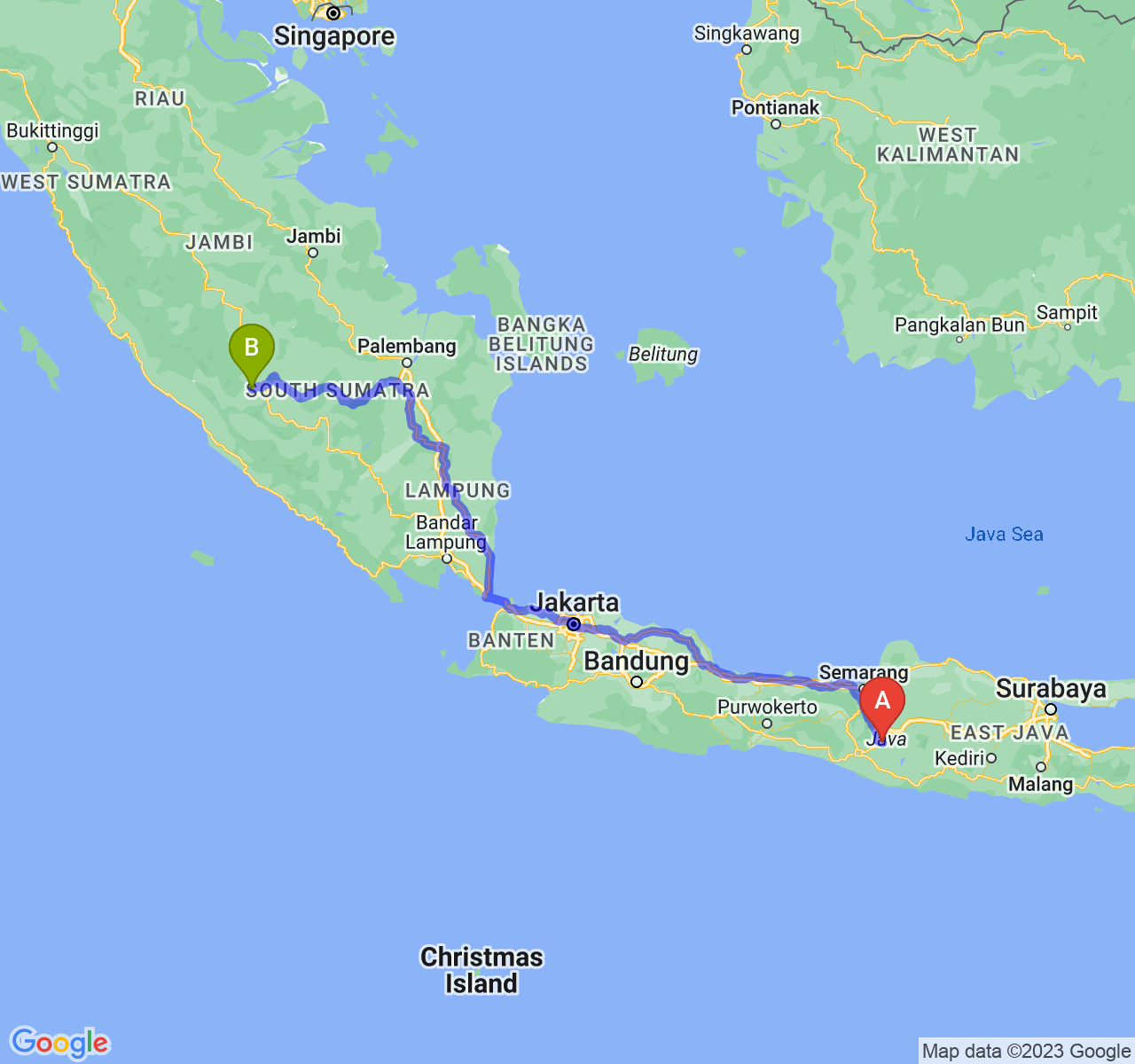 rute perjalanan Kab. Klaten-Kota Lubuk Linggau