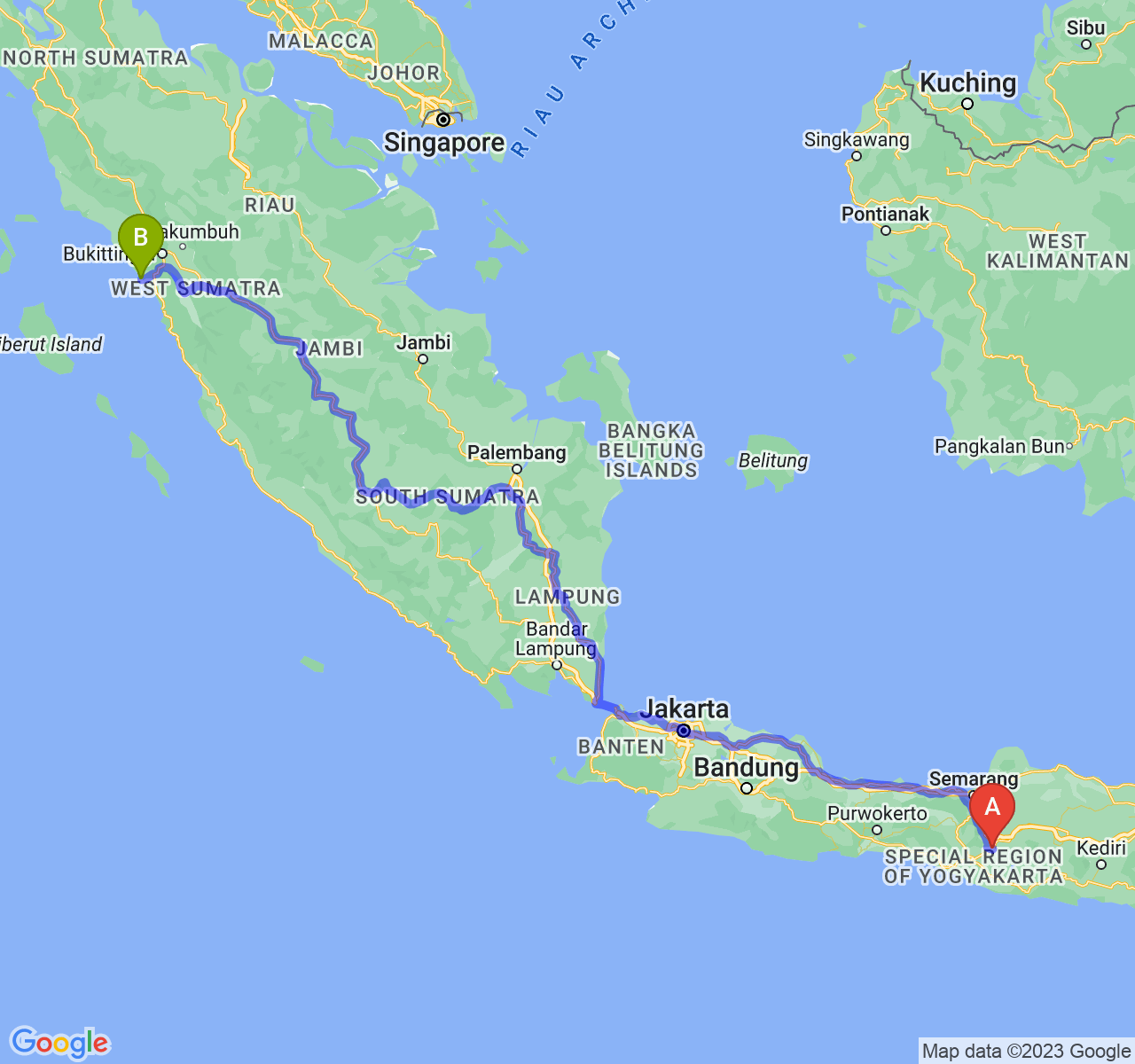 rute perjalanan Kab. Klaten-Kota Pariaman