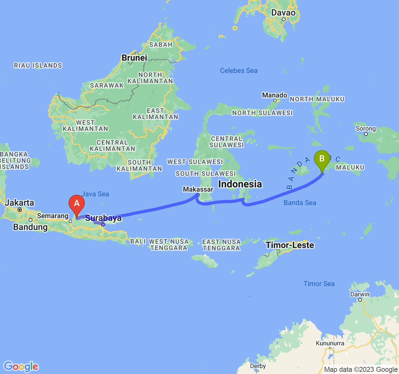 rute perjalanan Kab. Kudus-Kota Ambon