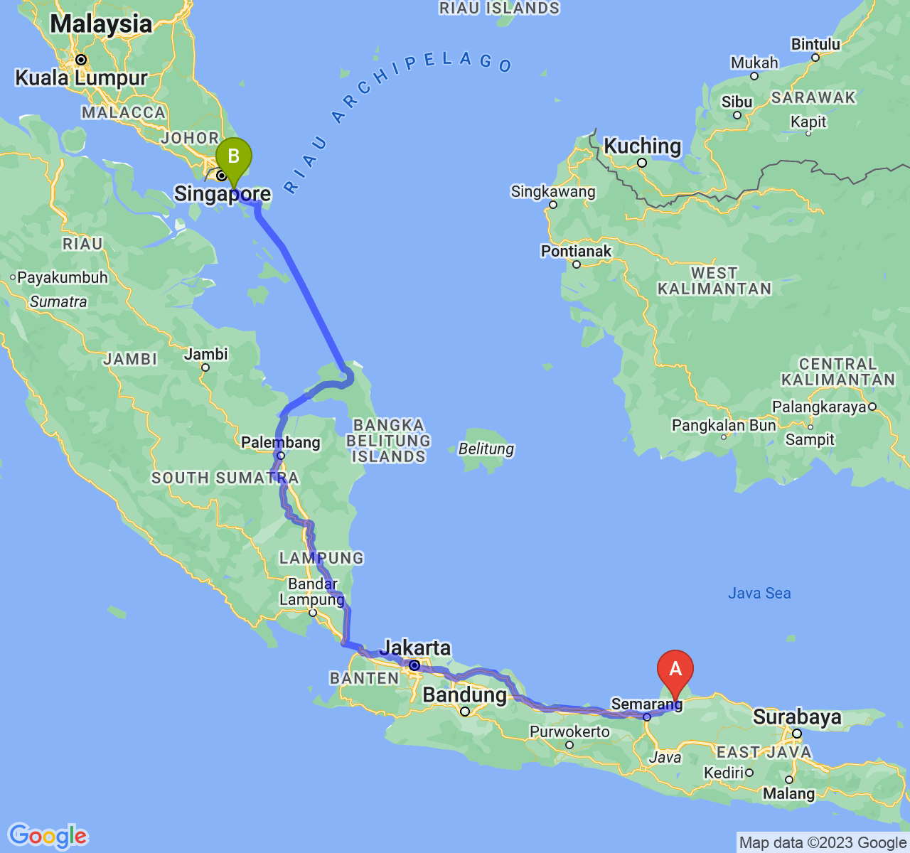 rute perjalanan Kab. Kudus-Kota Batam