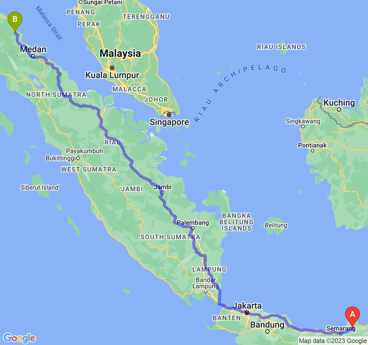 rute perjalanan Kab. Kudus-Kota Langsa