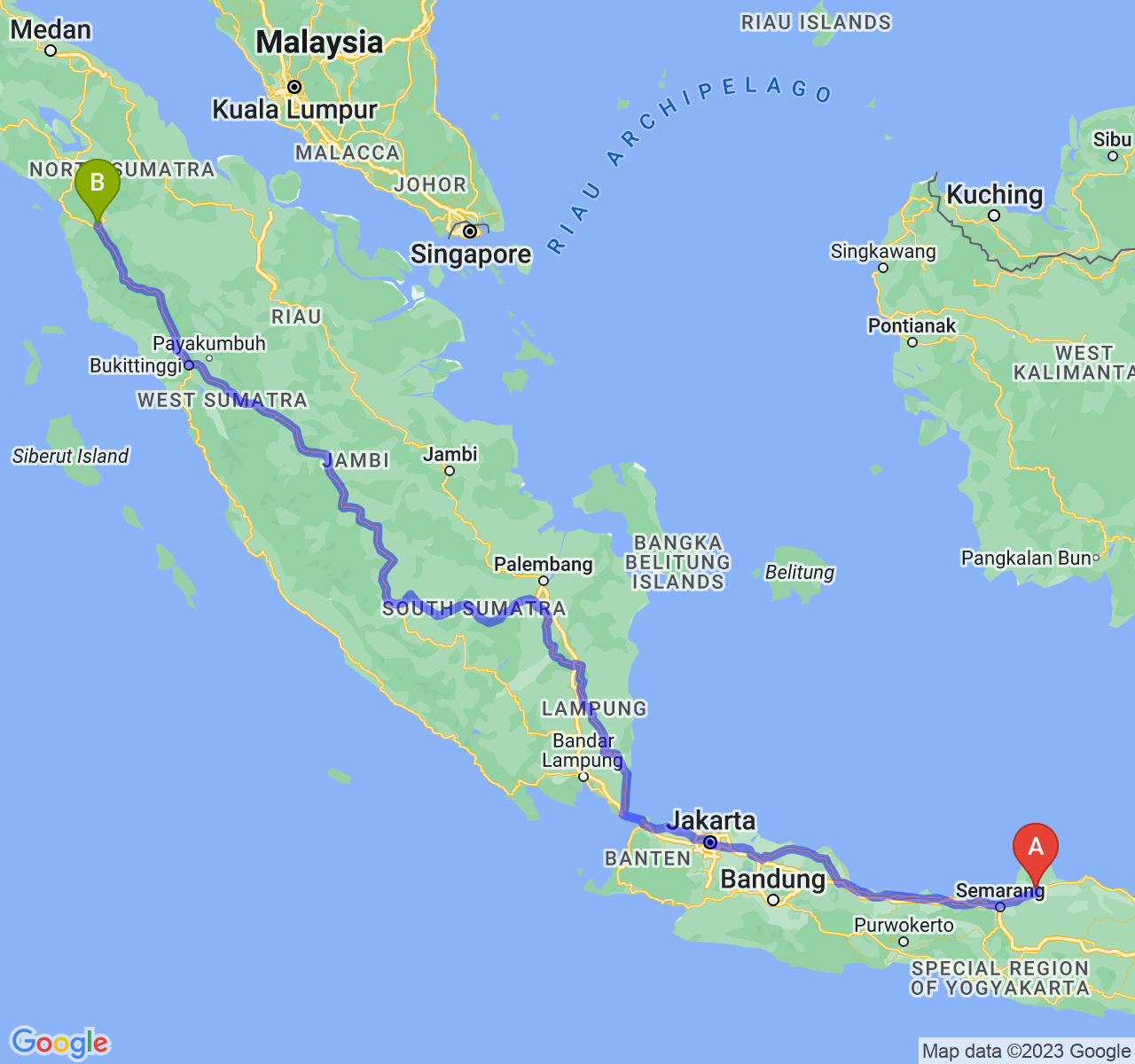 rute perjalanan Kab. Kudus-Kota Padang Sidimpuan