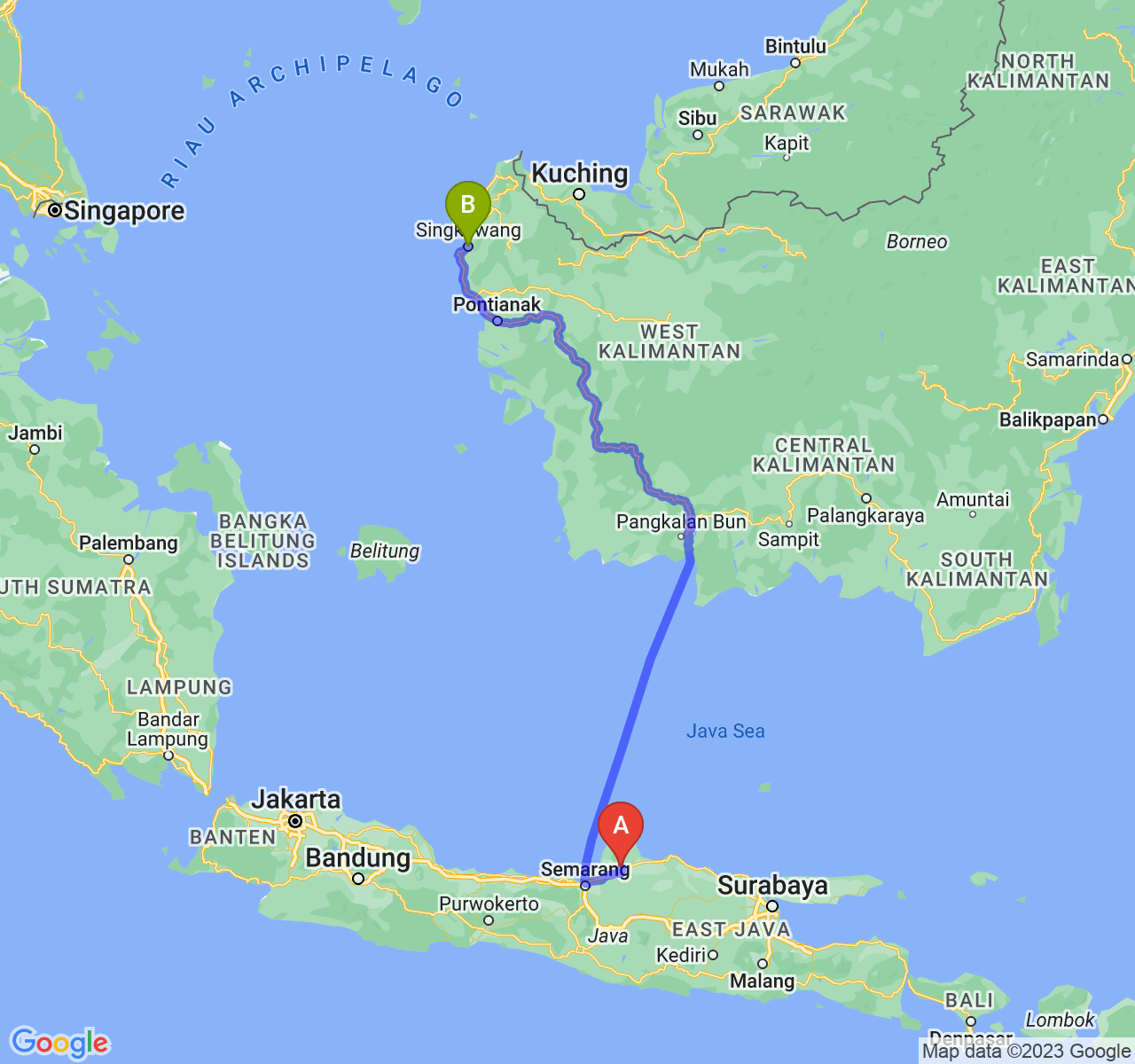 rute perjalanan Kab. Kudus-Kota Singkawang