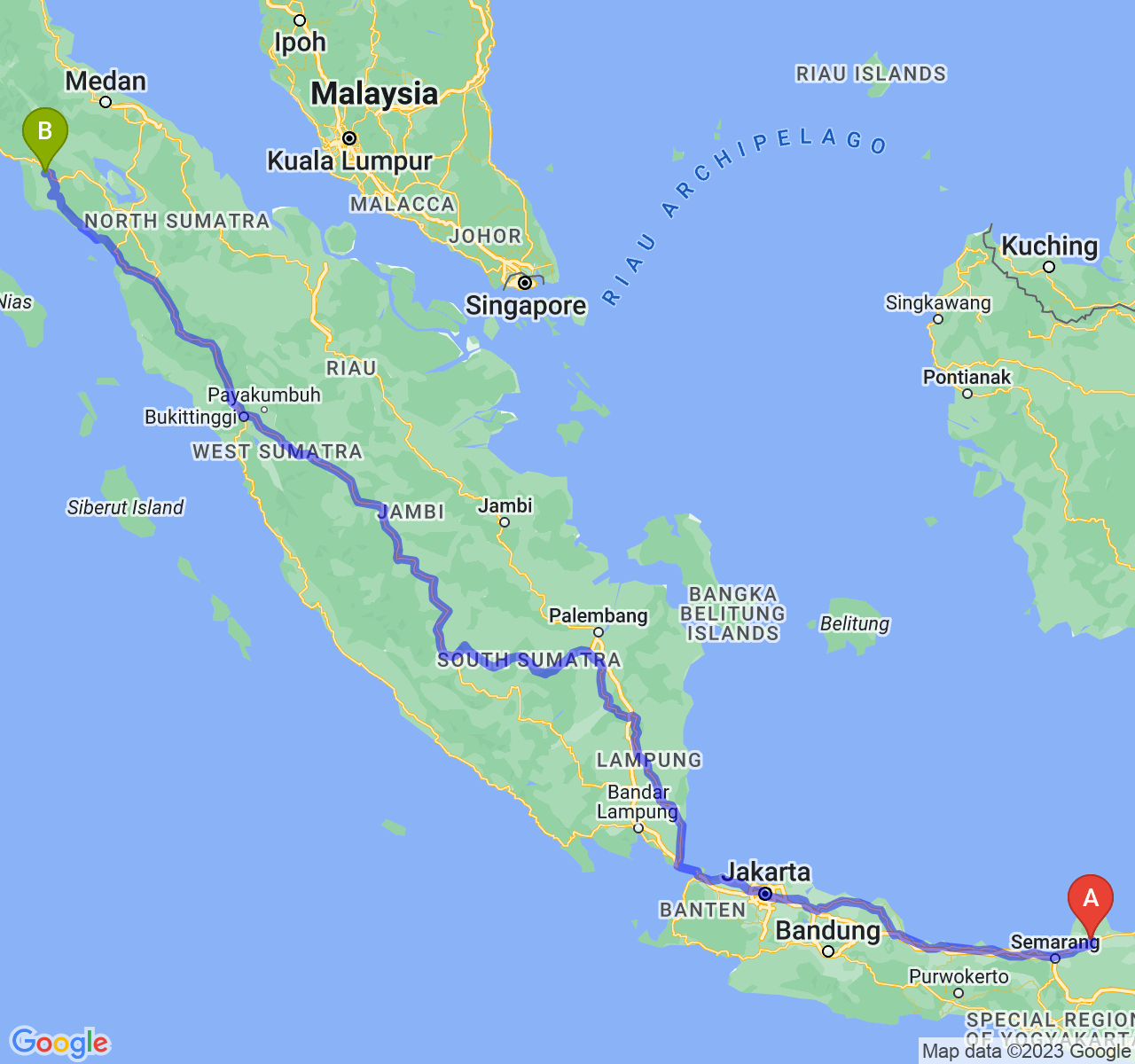 rute perjalanan Kab. Kudus-Kota Subulussalam