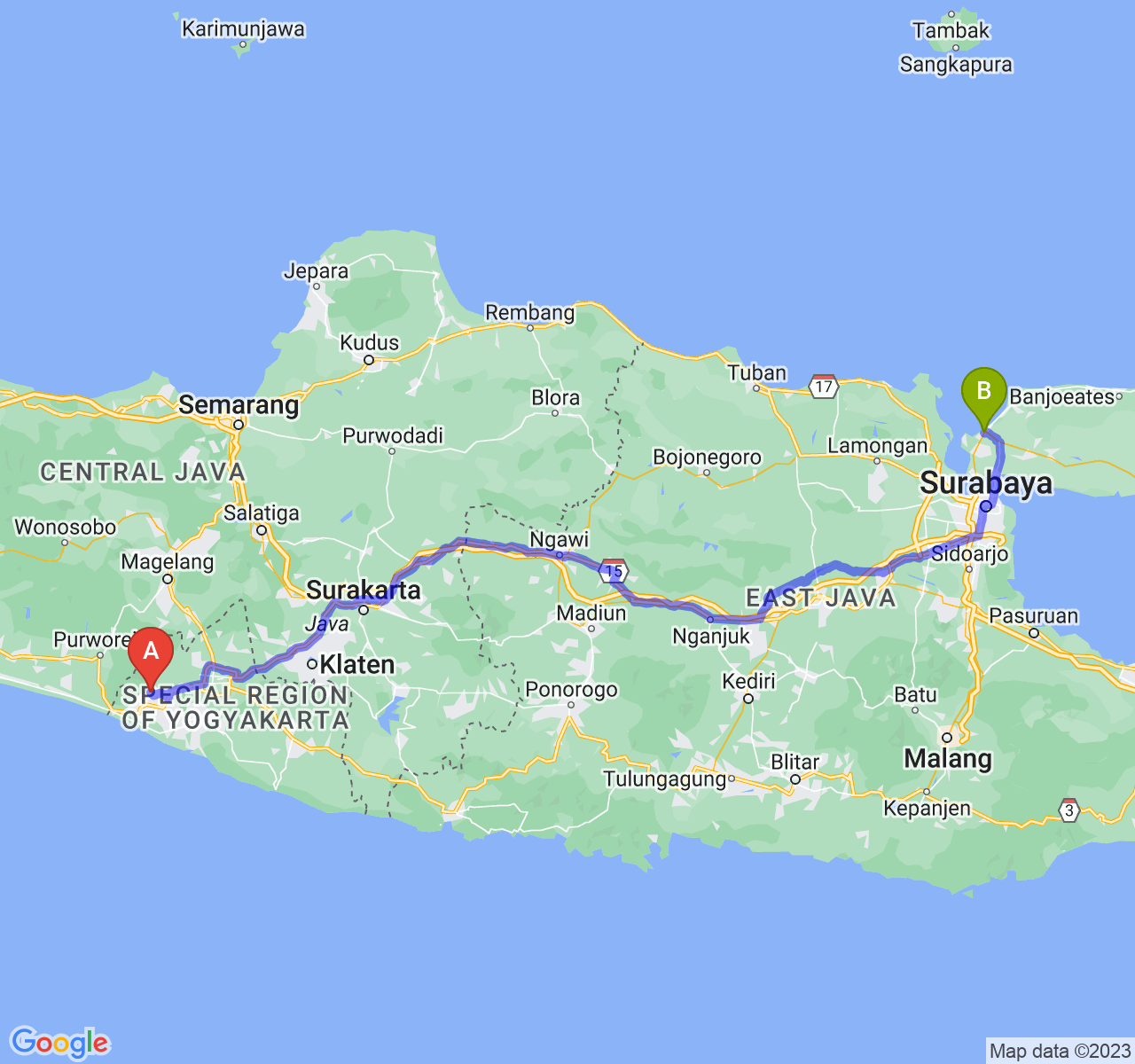 rute perjalanan Kab. Kulon Progo-Kab. Bangkalan