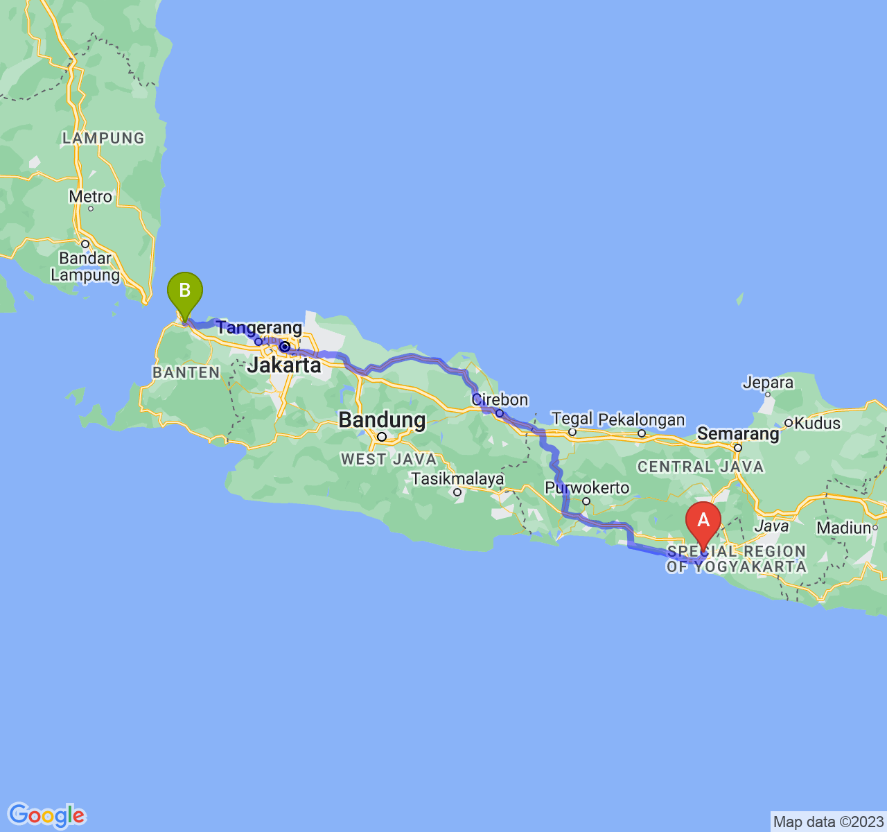 rute perjalanan Kab. Kulon Progo-Kota Cilegon