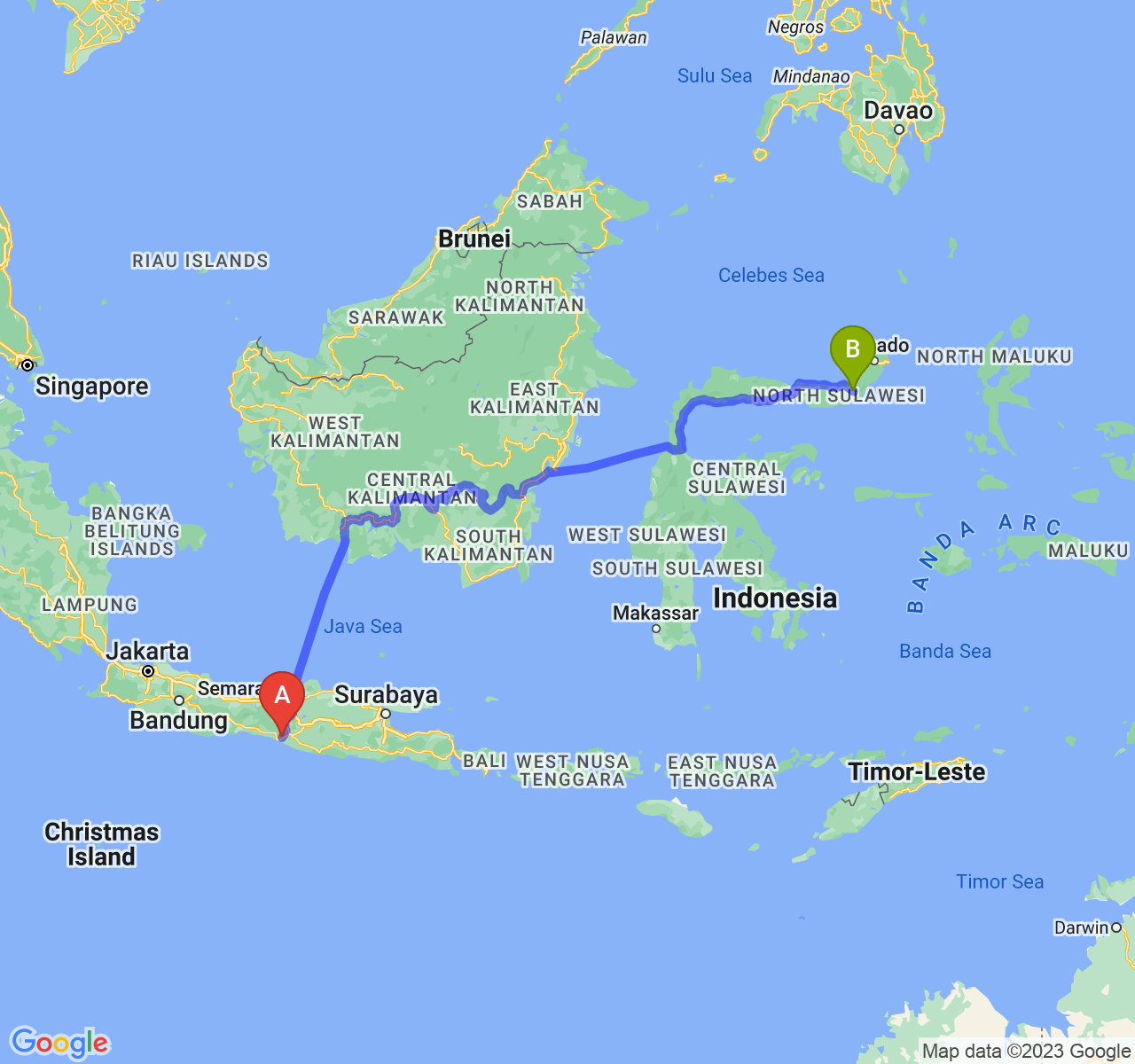 rute perjalanan Kab. Kulon Progo-Kota Kotamobagu