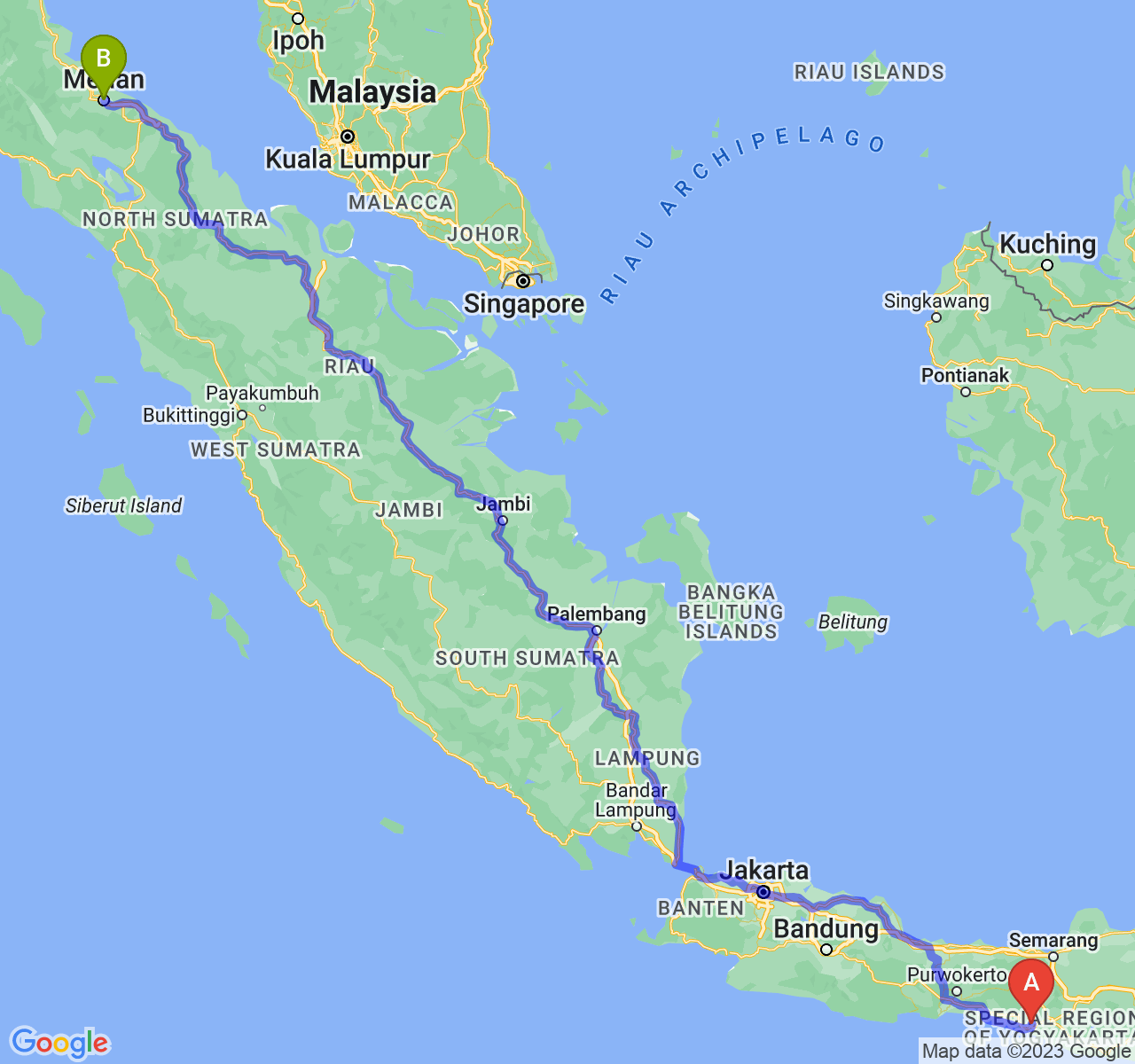 rute perjalanan Kab. Kulon Progo-Kota Medan