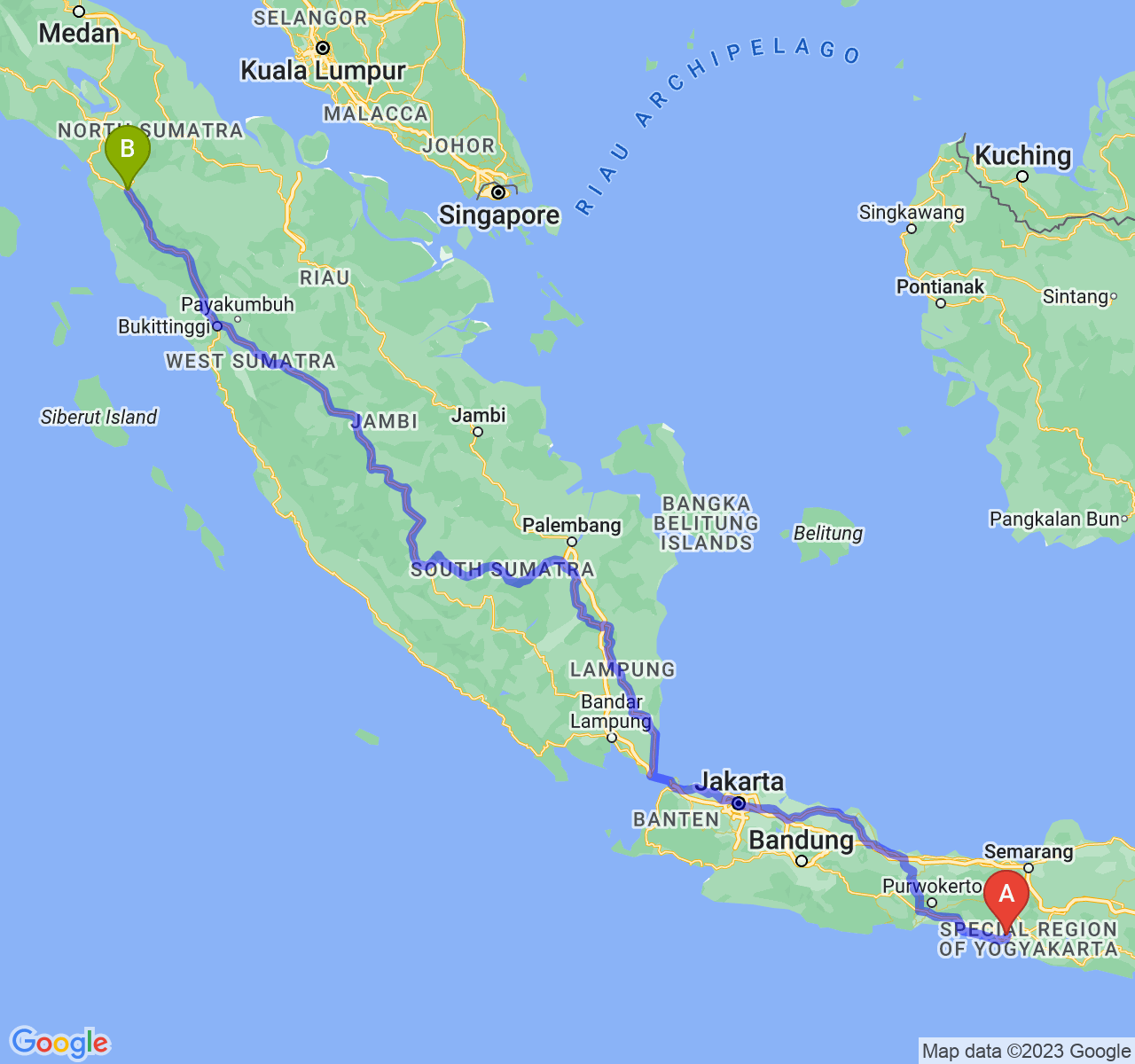 rute perjalanan Kab. Kulon Progo-Kota Padang Sidimpuan