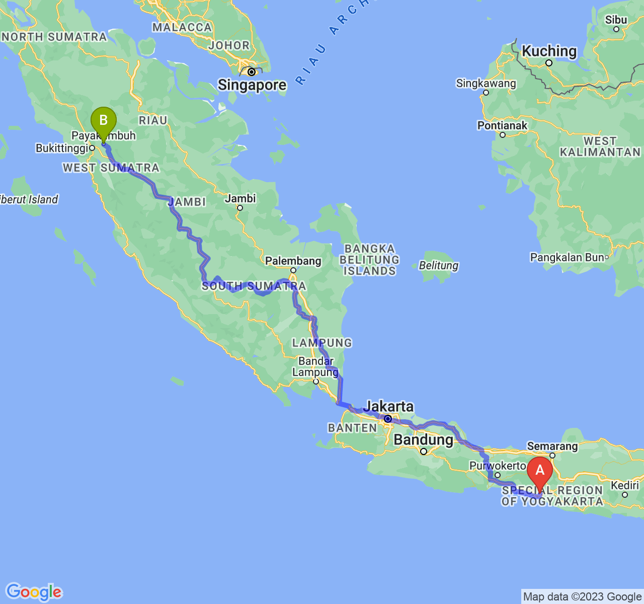 rute perjalanan Kab. Kulon Progo-Kota Payakumbuh