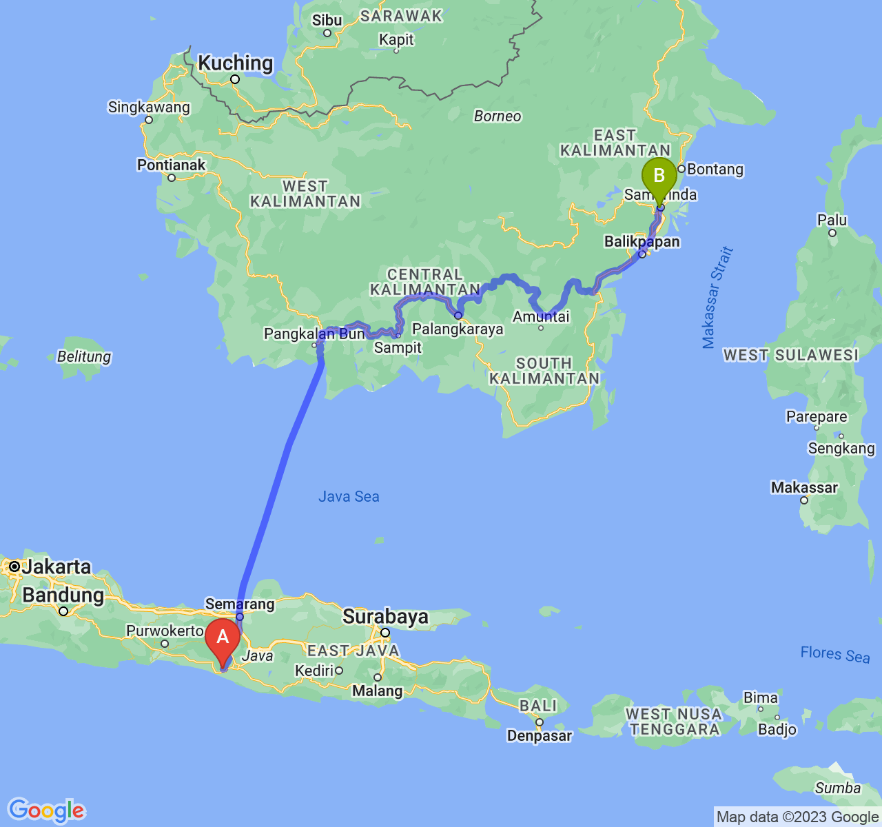 rute perjalanan Kab. Kulon Progo-Kota Samarinda