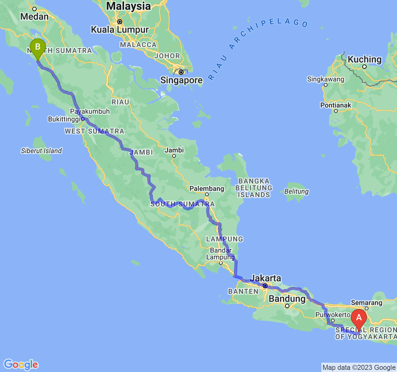 rute perjalanan Kab. Kulon Progo-Kota Sibolga