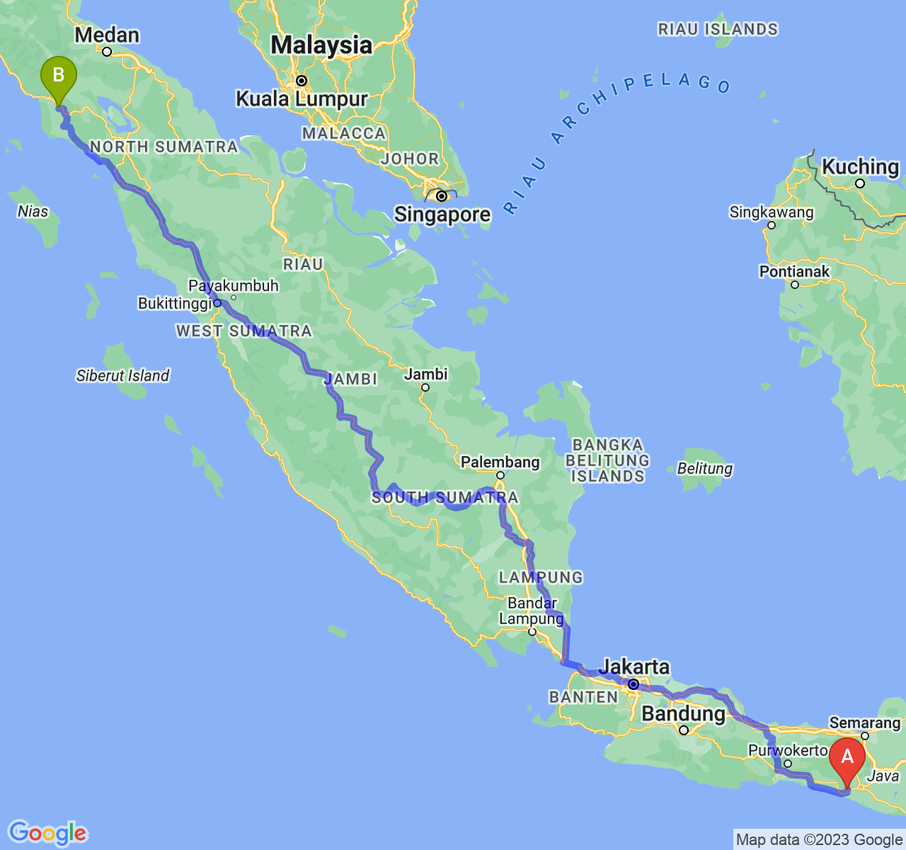 rute perjalanan Kab. Kulon Progo-Kota Subulussalam