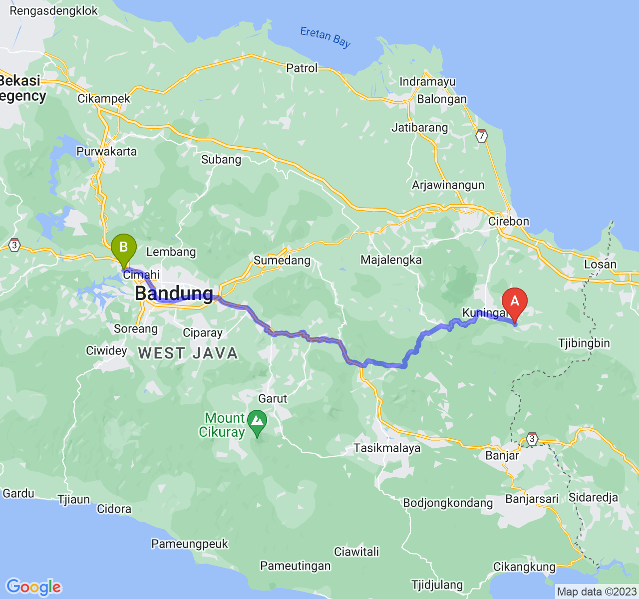 rute perjalanan Kab. Kuningan-Kab. Bandung Barat