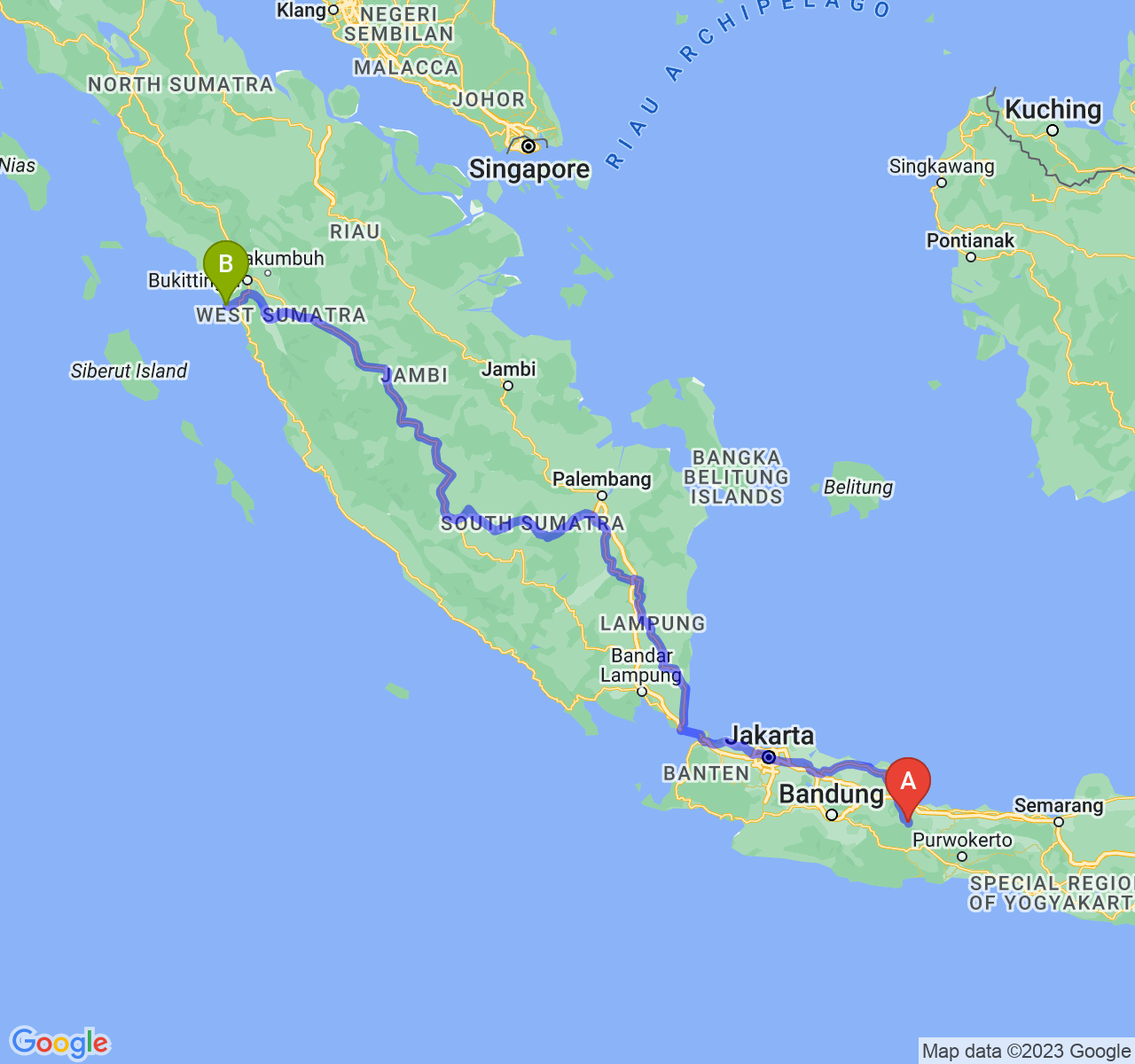 rute perjalanan Kab. Kuningan-Kota Pariaman