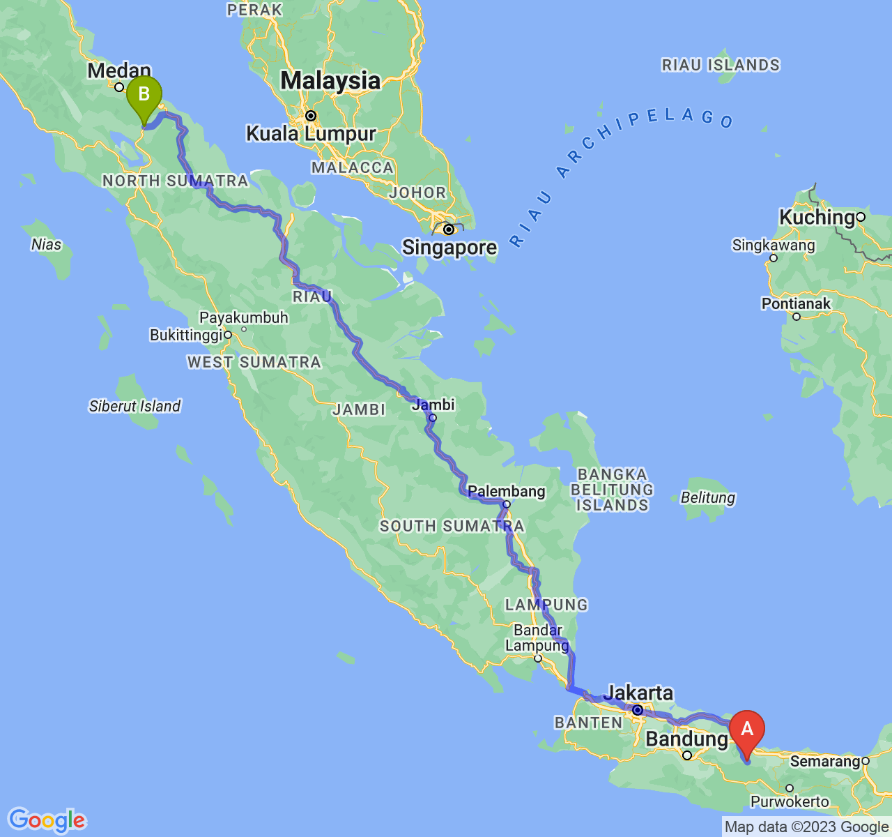 rute perjalanan Kab. Kuningan-Kota Pematangsiantar