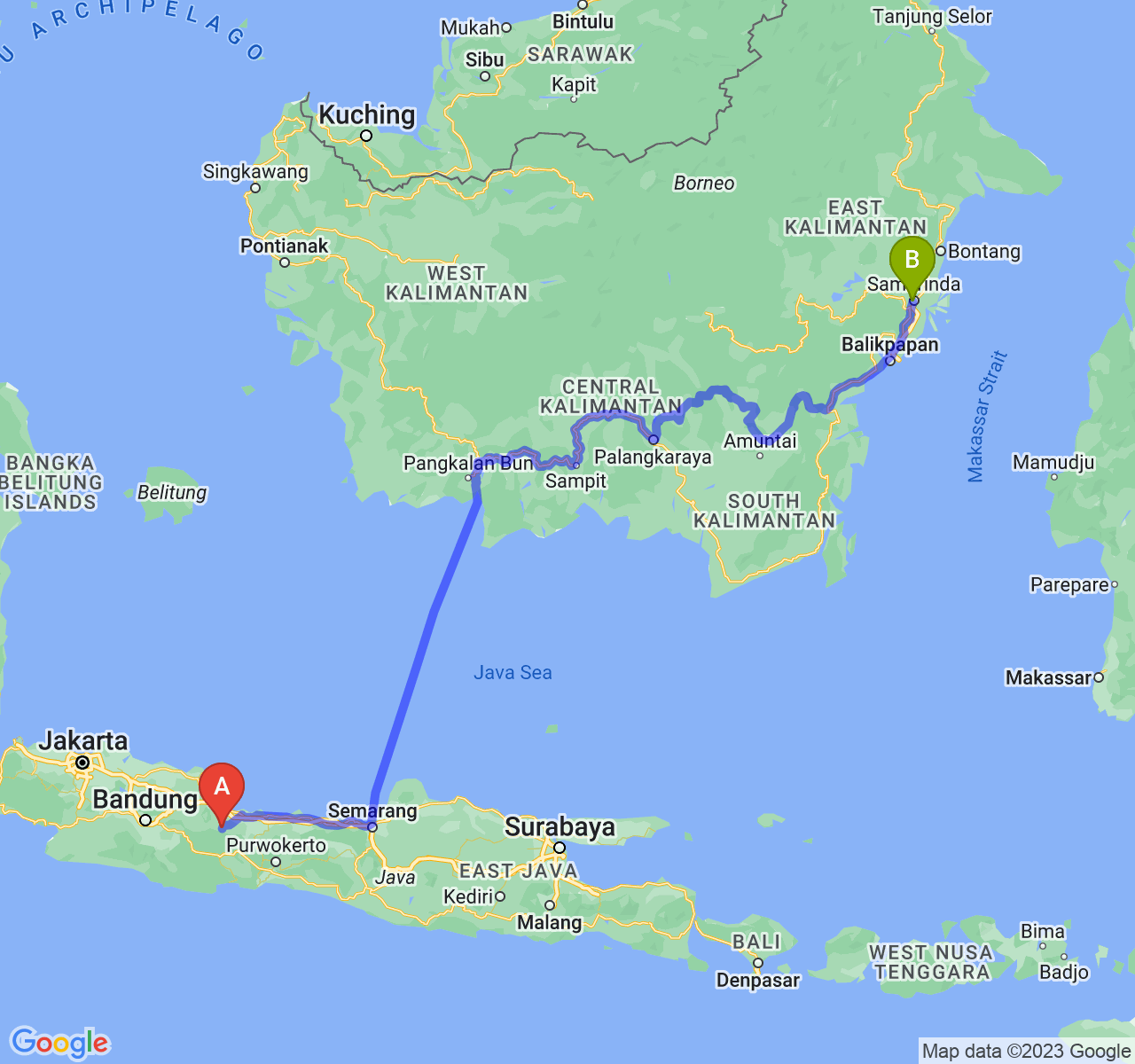 rute perjalanan Kab. Kuningan-Kota Samarinda