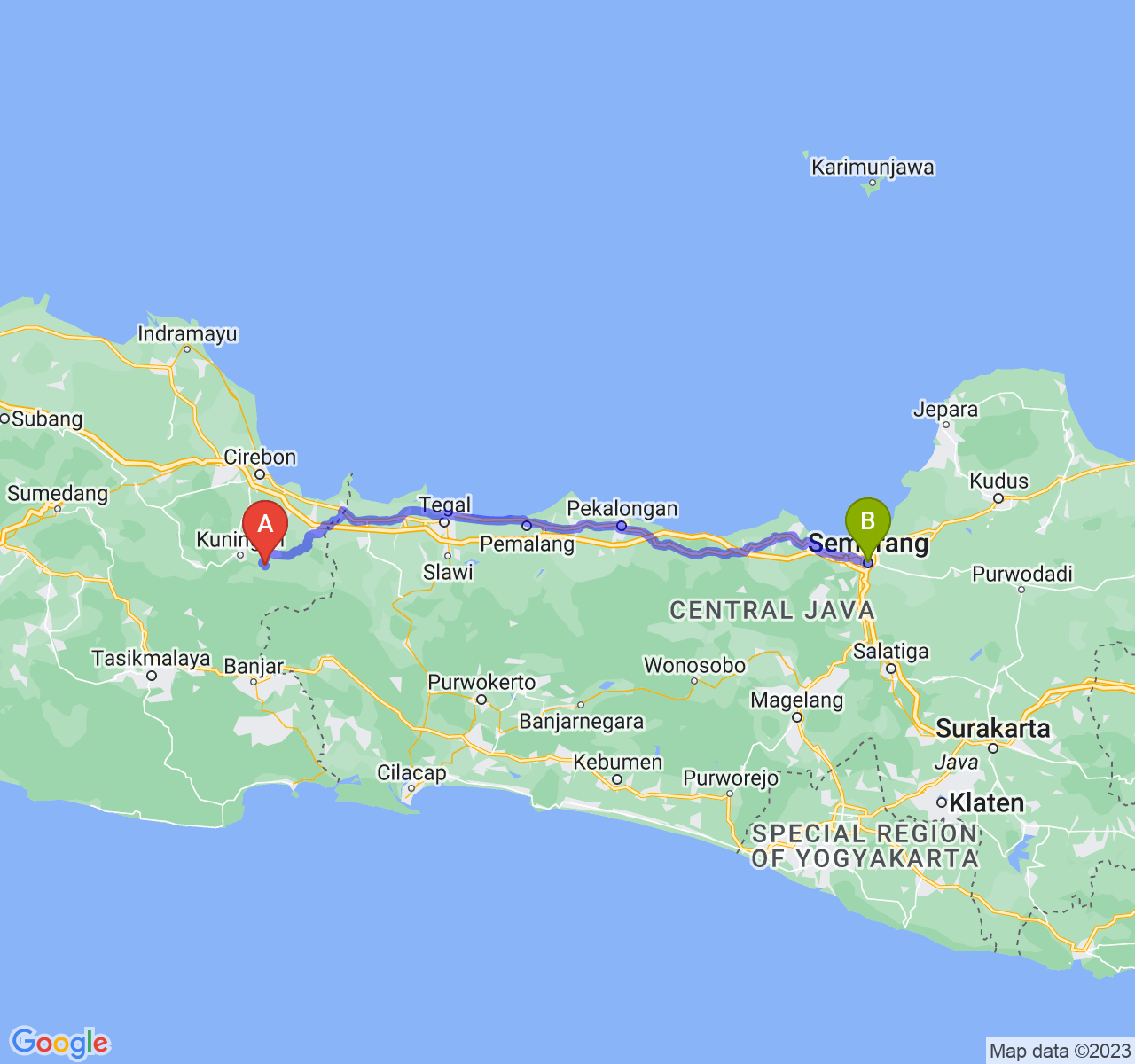 rute perjalanan Kab. Kuningan-Kota Semarang