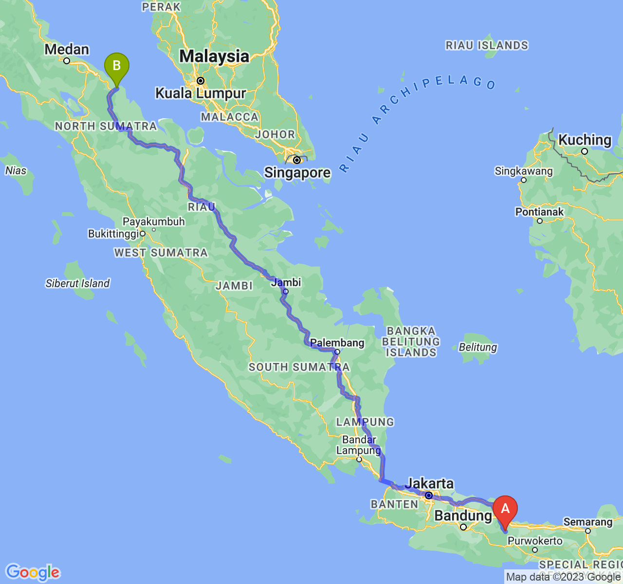 rute perjalanan Kab. Kuningan-Kota Tanjung Balai