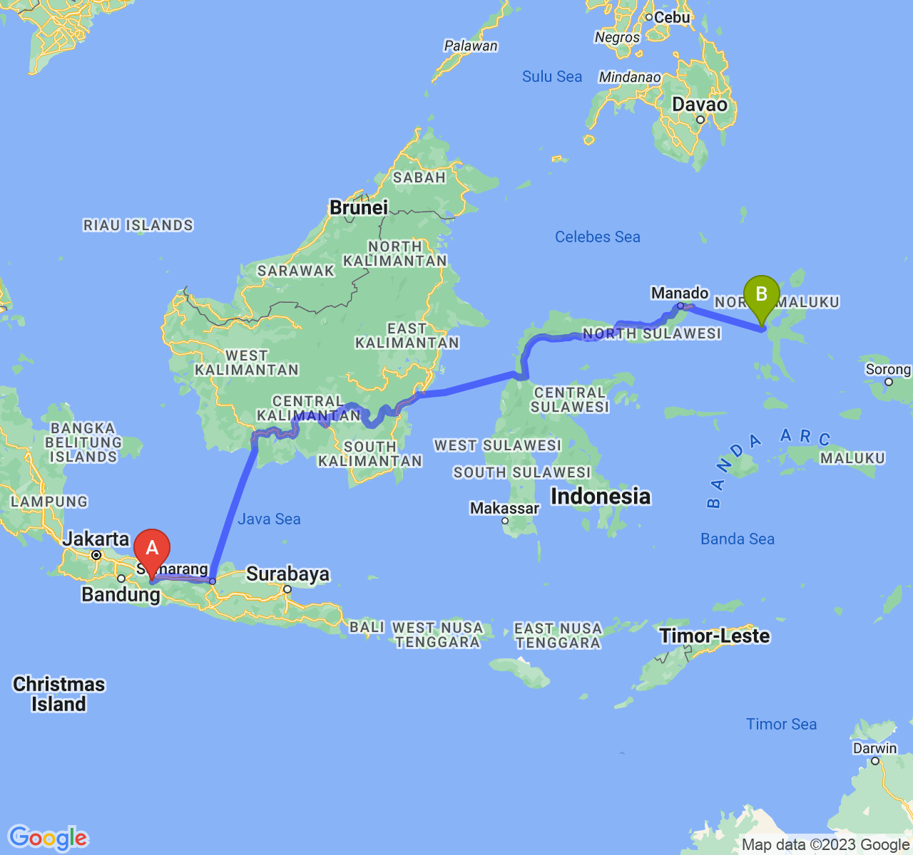 rute perjalanan Kab. Kuningan-Kota Ternate