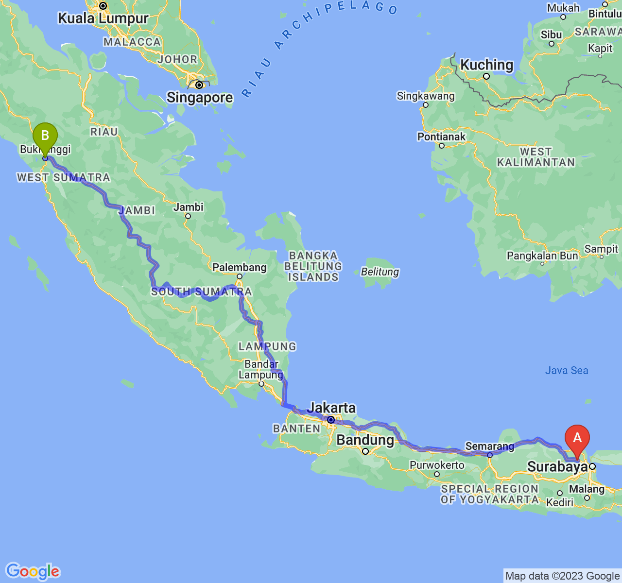 rute perjalanan Kab. Lamongan-Kota Bukittinggi