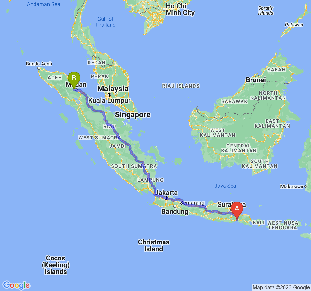 rute perjalanan Kab. Lumajang-Kota Binjai