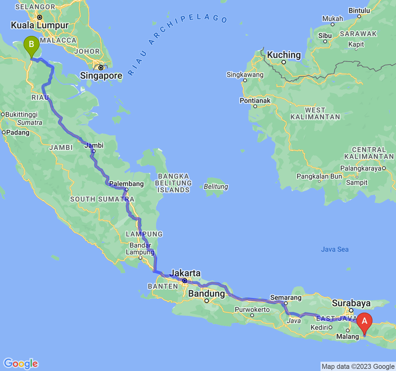 rute perjalanan Kab. Lumajang-Kota Dumai