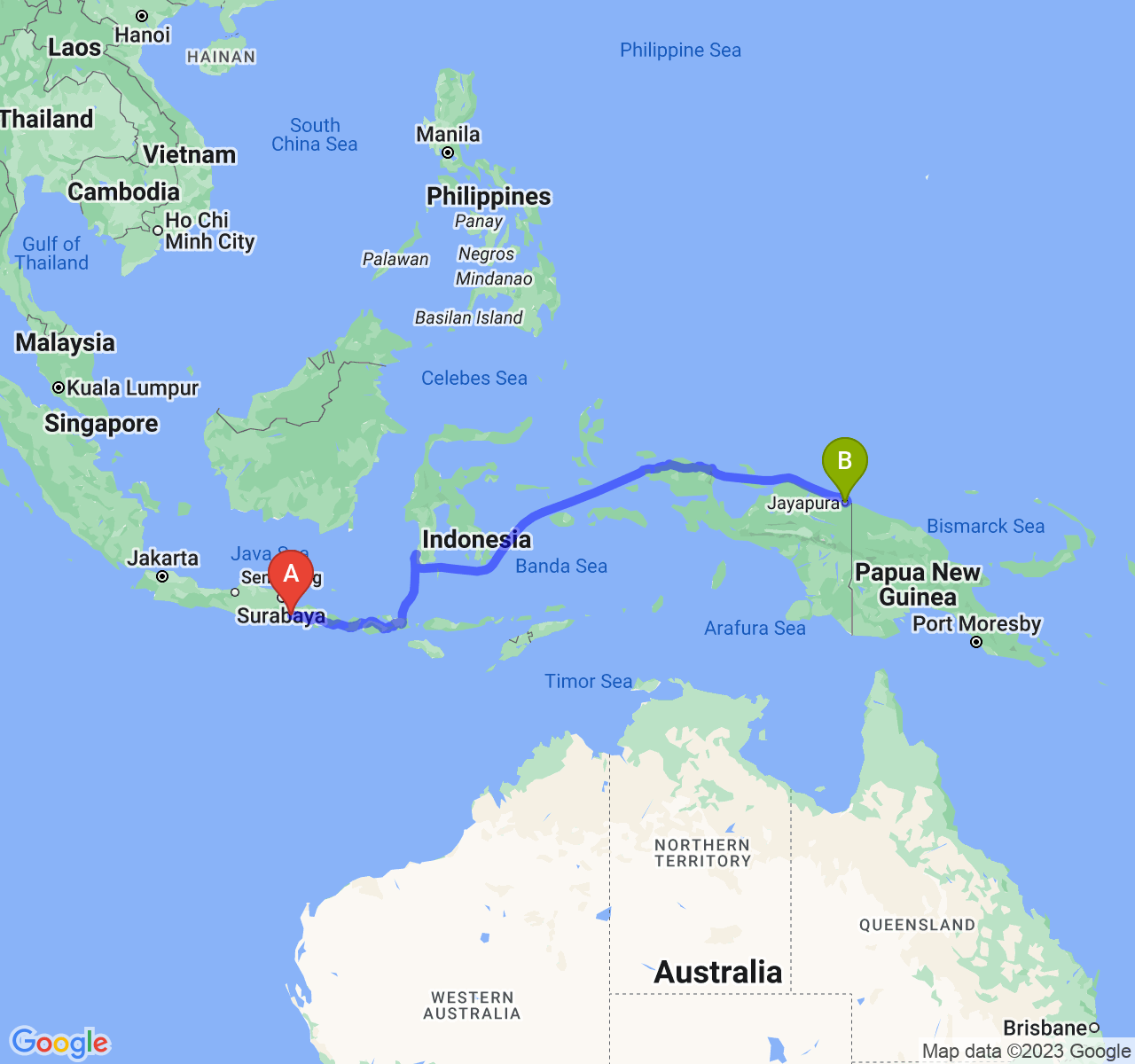 rute perjalanan Kab. Lumajang-Kota Jayapura