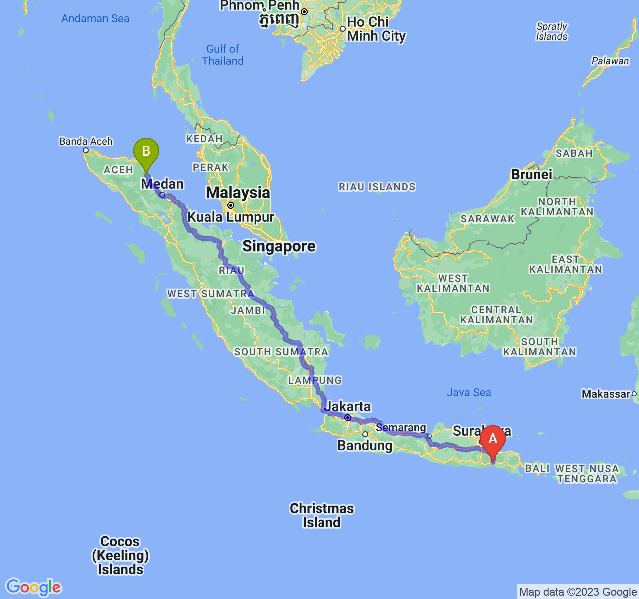 rute perjalanan Kab. Lumajang-Kota Langsa