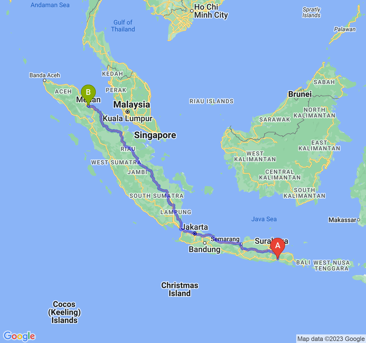 rute perjalanan Kab. Lumajang-Kota Medan