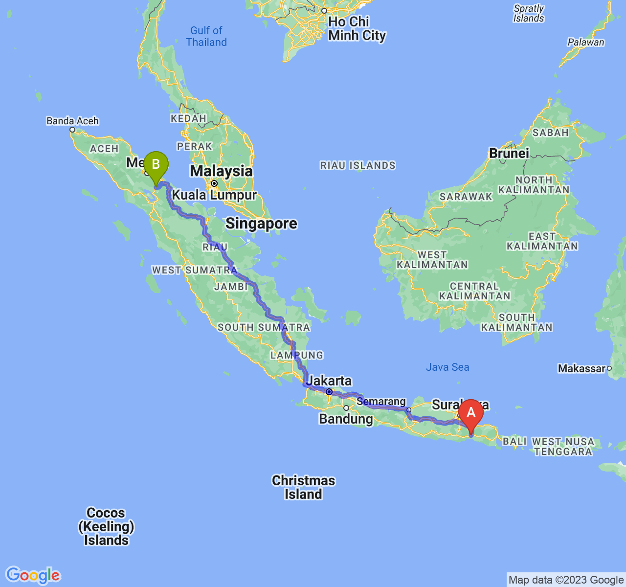 rute perjalanan Kab. Lumajang-Kota Pematangsiantar