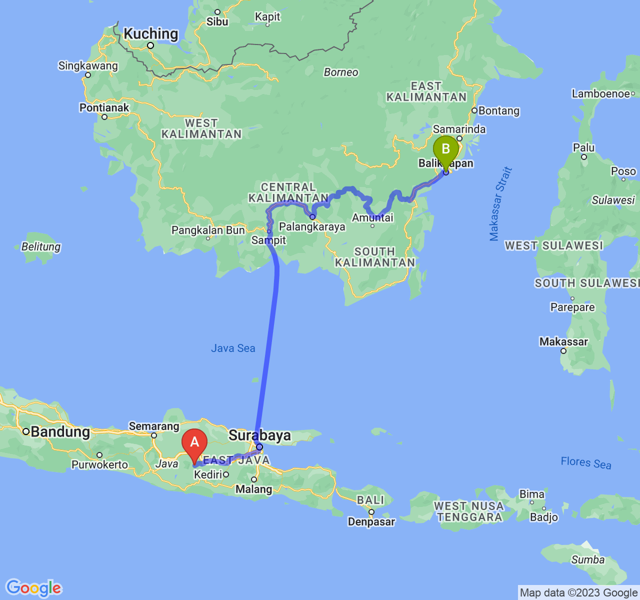 rute perjalanan Kab. Magetan-Kota Balikpapan