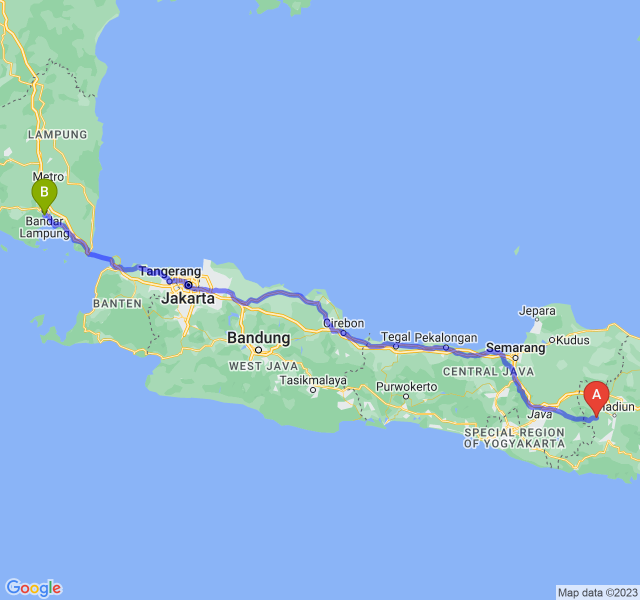 rute perjalanan Kab. Magetan-Kota Bandar Lampung