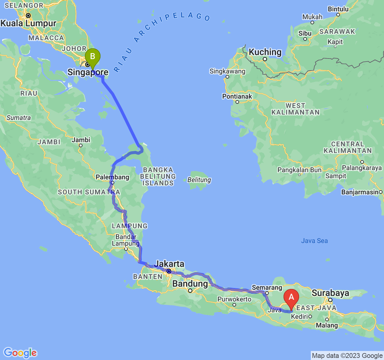 rute perjalanan Kab. Magetan-Kota Batam