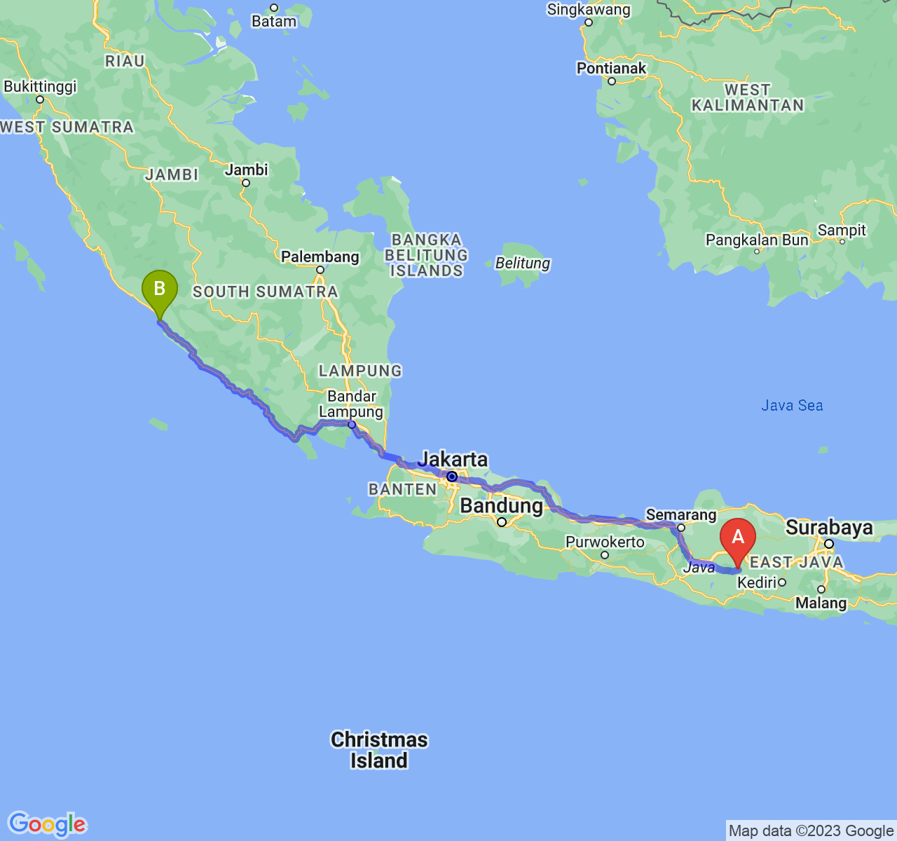 rute perjalanan Kab. Magetan-Kota Bengkulu