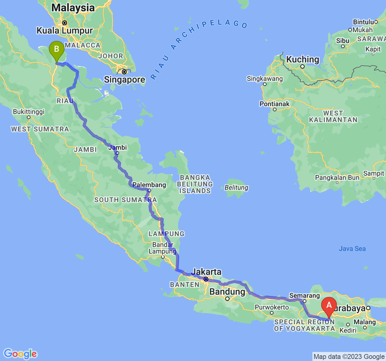 rute perjalanan Kab. Magetan-Kota Dumai