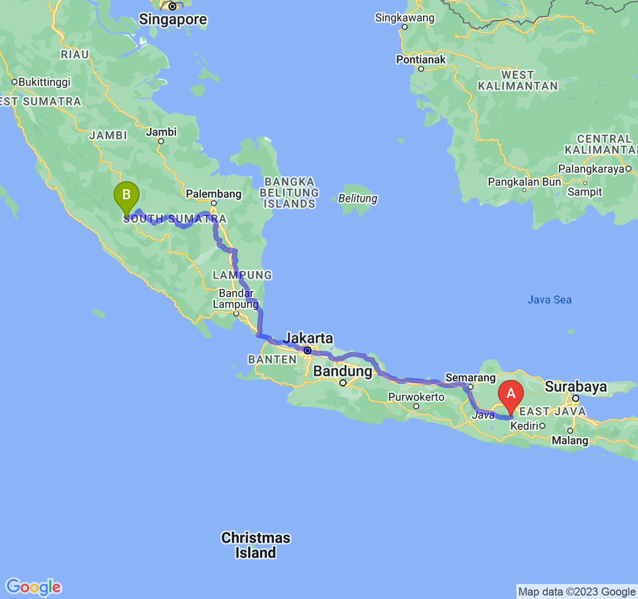 rute perjalanan Kab. Magetan-Kota Lubuk Linggau