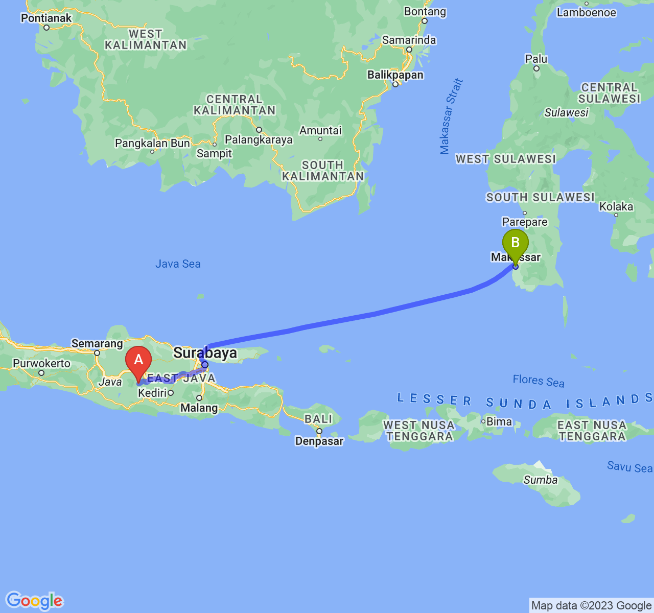 rute perjalanan Kab. Magetan-Kota Makassar