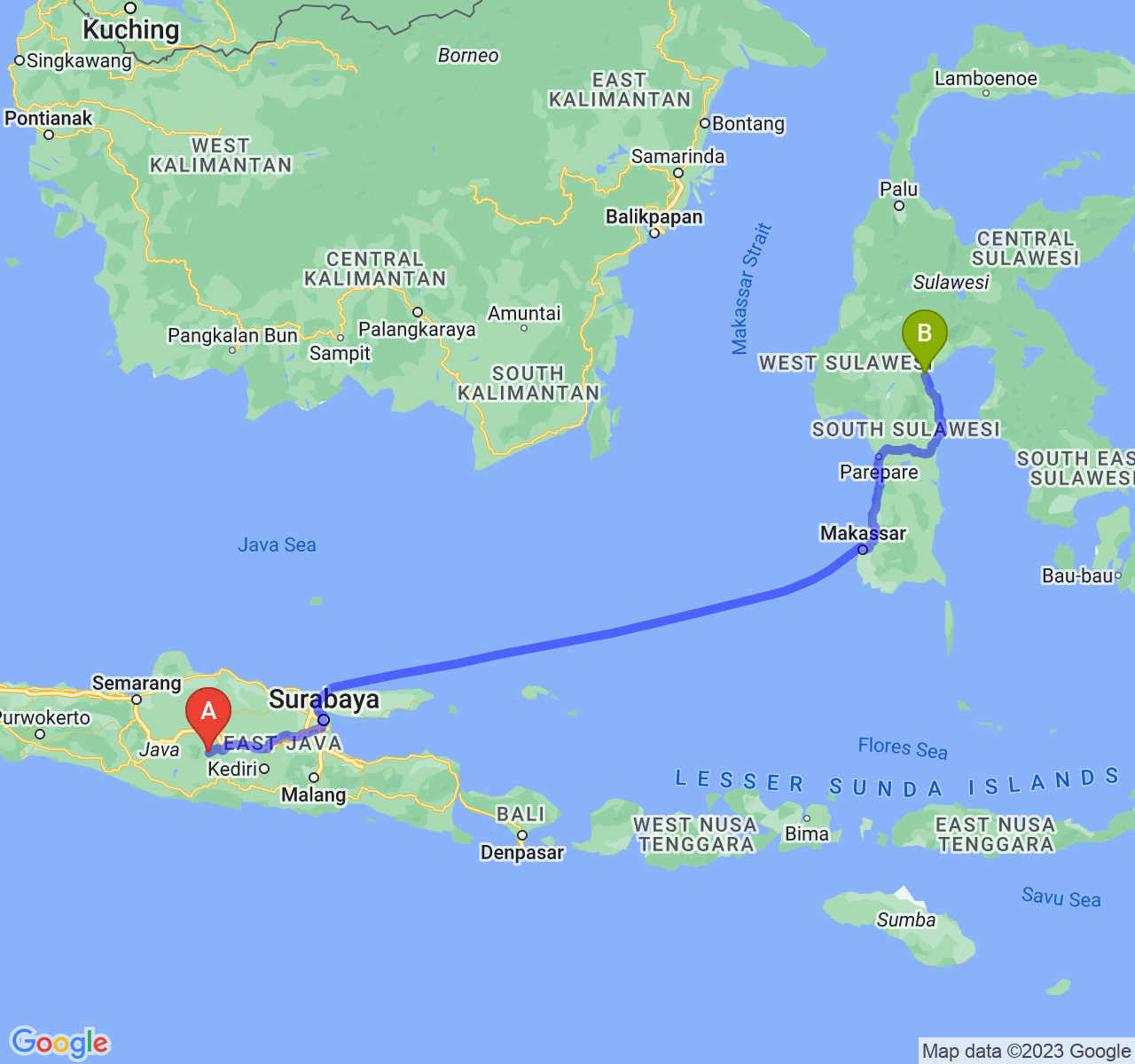 rute perjalanan Kab. Magetan-Kota Palopo