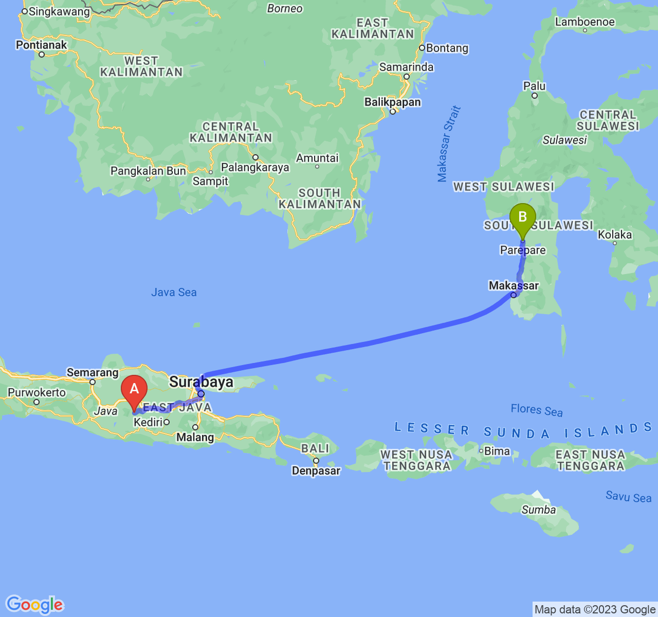 rute perjalanan Kab. Magetan-Kota Parepare