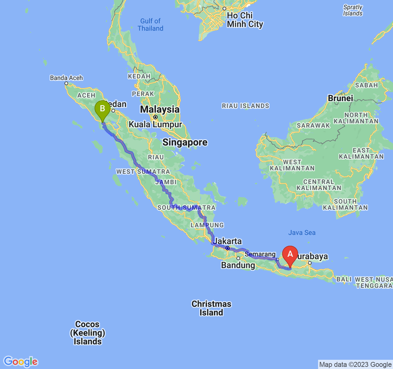 rute perjalanan Kab. Magetan-Kota Subulussalam